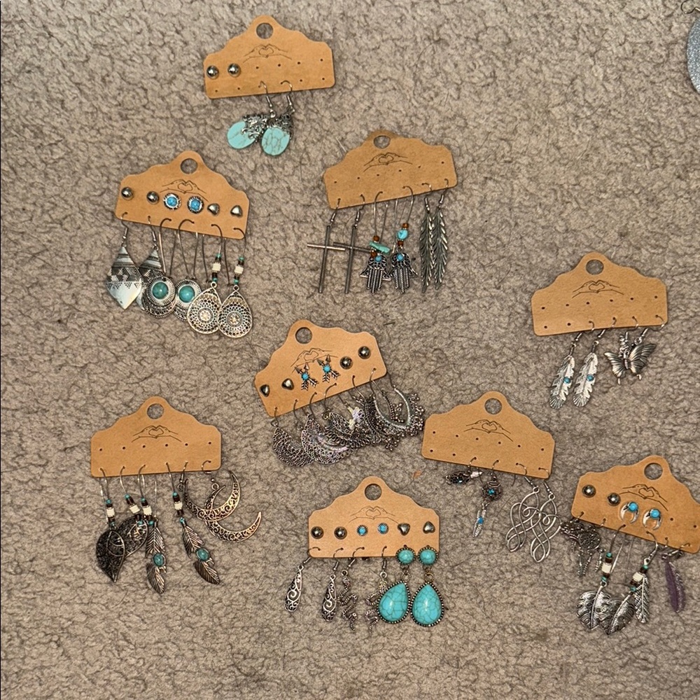 Turquoise and Silver Boho Earrings Set